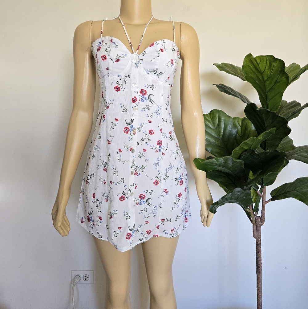 Polly Macie Mini Dress White Floral Size 8 White Color Women's